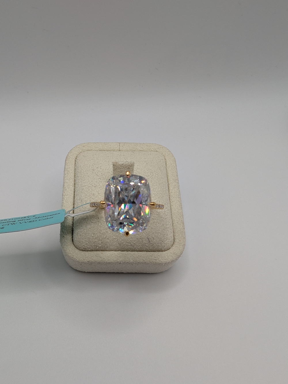 NWT 18.81 CTW Cushion Cut Moissanite Ring 925 Silver Size 9 Gold Vermeil - Picture 3 of 6